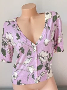 Cárdigan Talbots S Pequeño Pequeño Pequeño Suéter Suave Lavanda Cuentas Floral Púrpura - Imagen 1 de 13