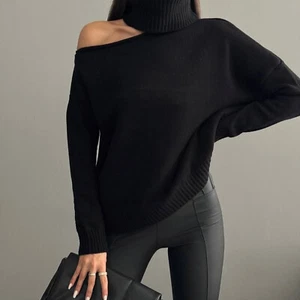 Autumn and winter new women's sexy off shoulder slim fit sweater knitted sweater - Picture 1 of 19