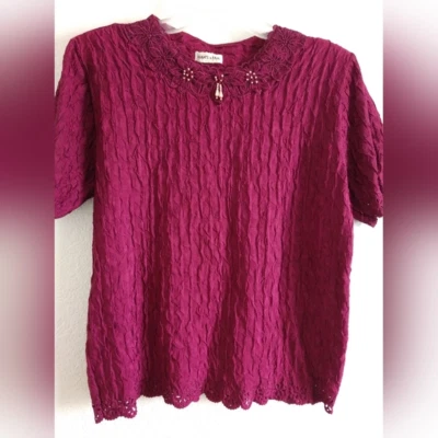 Top tejido borgoña púrpura Han's & Fam para mujer detalle de cuentas talla 4 pecho 36" Foto 1 de 4