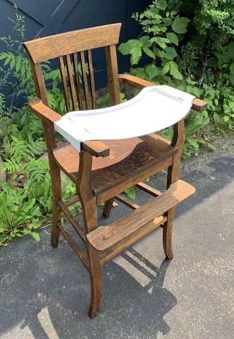 Antique 1910s Wabash Sani-Tray Co. Highchair Quartersawn Oak Farmhouse Vtg Child Cover
