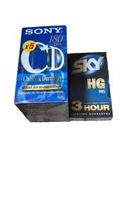 Sony E-180CD 3 Hours VHS Tape X5 &1 X Sky HG 180 New Sealed Bundle Free P&P - Picture 1 of 2