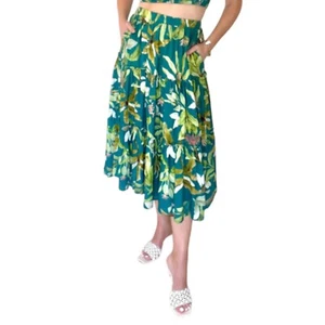 o.p.t. Falda Tropical Tiki Oasis Selva Floral Mezcla de Lino Con Volantes en Niveles Nueva con Etiquetas - Imagen 1 de 10