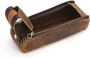 Large Capacity Vintage Soft Leather Pencil Case Pen Zipper Pouch for Stationa... - Picture 1 of 12
