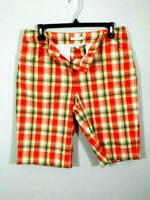 Pantalones Cortos de Golf Jones New York Sport Para Mujer 8 Elastizados Naranja A Cuadros Frente Plano Largos Foto 1 de 4