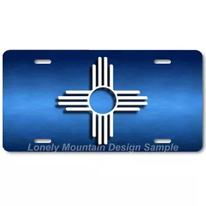 New Mexico Zia Inspired Art White on Blue FLAT Aluminum Novelty License Plate - Picture 1 of 3