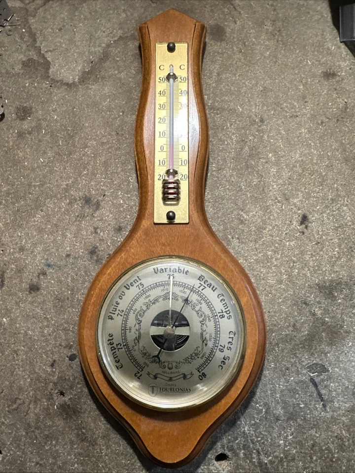 ancien petit  barometre thermometre mural à suspendre - Photo 1/4