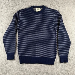 Vintage 70's Woolrich Sweater Mens Medium Blue Fisherman 100% Wool Made In USA - Picture 1 of 10