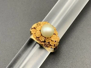 Ring Gelbgold 585 mit Großer Perle, um 1970 Vintage - Bild 1 von 6