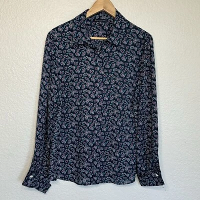 Blusa Brooks Brothers Mujer 16 Azul Paisley Manga Globo Gemelos Trabajo Oficina Foto 1 de 4