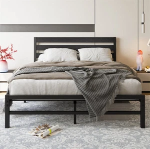 Twin/Queen/King Size Platform Bed Frame Noiseless Metal Slat Bed with Headboard - Picture 1 of 18