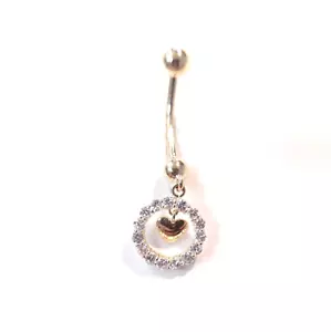 Anello ombelico in oro giallo massiccio 14 kt con zirconi bianchi - Foto 1 di 1