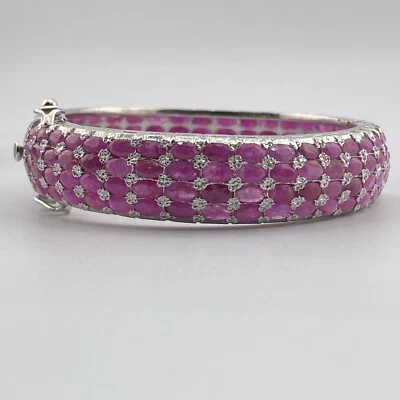 Continues Band Of Sparkling Color Beautiful Pave Setting Ruby Silver925 Bangle - Image 1 of 4