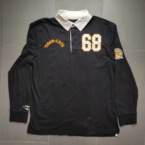 Reebok Roger Edwards Hamilton Tiger Cats Black Long Sleeve Rugby Shirt Men's M Cover