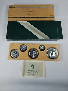 1989 Spain 2000, 1000, 500, 200, 100 PTAS Silver Proof Set Coins with Wooden Box - Picture 1 of 10
