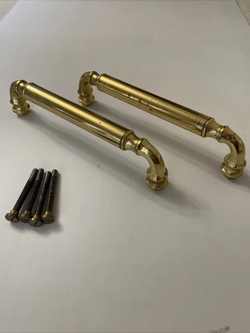 Mid-Century Italian Solid Brass Door Handles-Pair Great Used Condition-9” Long Cover
