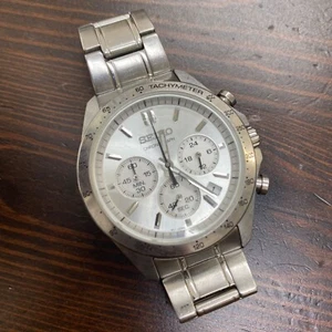 Seiko quartz wristwatch stainless steel silver 8T63-0000 chronograph - Picture 1 of 9