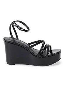 Madden Girl Women's MYA Wedge Sandal Shoes, Black Patent, Size 9.5 - Picture 1 of 7
