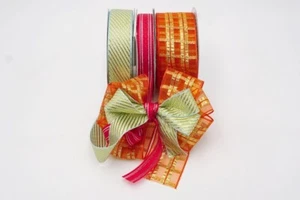Craft DIY Gift Wrap Ribbon Set 1.5" 3/4" 3/8" YD Classy Orange & Diagonal Stripe - Picture 1 of 5