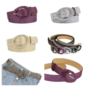 Women's Shiny Faux Leather Blink Waist Belt Lady Oval Pin Buckle 3.7cm Waistband - Picture 1 of 14