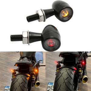 8mm Bobber Cafe Racer LED Black Mini Turn Signals Light Blinker For Harley Honda - Picture 1 of 8