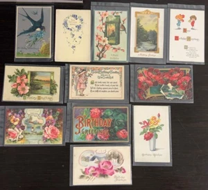 Antique Birthday Postcards From 1900s Lot 12 Various Posted & Unposted - Picture 1 of 15