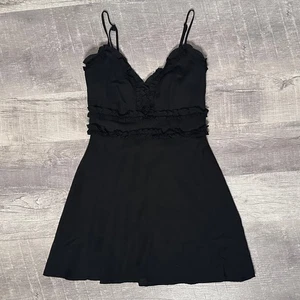 Trixxi NEW Little Black Dress A-Line Mini Small V Neck Ruffle Detail Babydoll - Picture 1 of 8