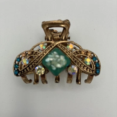 Vintage Gold Tone Jeweled Rhinestones Hair Clip - Missing A Few Stones - Image 1 of 4