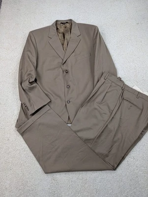 Jos A Bank Suit Mens 48L 42x29 Tan Wool 2 Piece Jacket Pants Set Brown 3 Button - Image 1 of 4