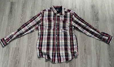 10 Deep Men's White Black Red Plaid Button Up Long Sleeve Shirt, Size XL Flannel - Image 1 of 4