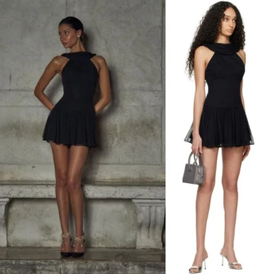 Mirror Palais | Mini Vestido Doble Capucha en Negro Seda Gasa S Nuevo con Etiquetas Foto 1 de 4