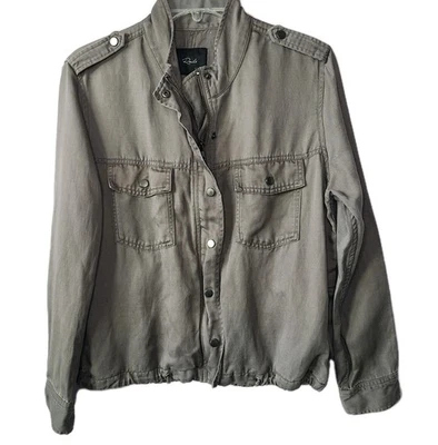 Chaqueta militar Rails Collins para mujer gris mezcla de lino cordón cremallera a presión talla M Foto 1 de 4