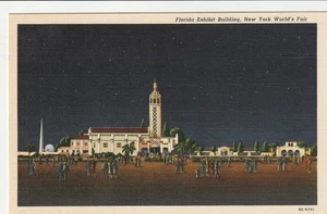 Vintage Postcard 1939 New York World's Fair,  Florida Exhibit Building at night - Picture 1 of 2