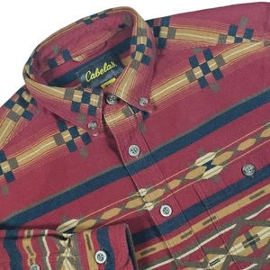 Cabelas Aztec Chamois Button Down Shirt Men M Red Southwestern Country Cowboy - Picture 1 of 10