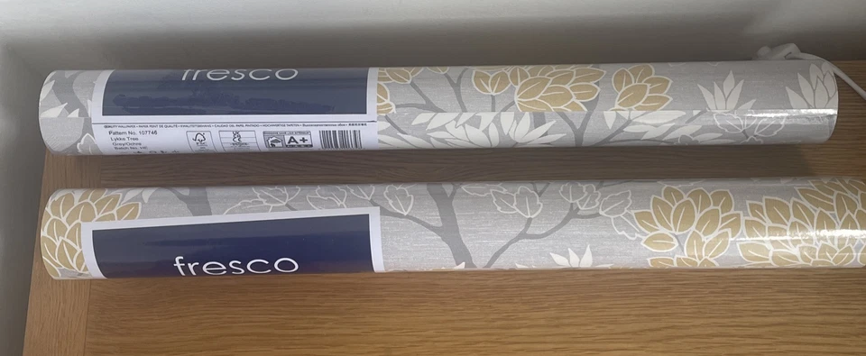 Fresco Lykke Grey / Ochre Tree Floral Wallpaper 107746