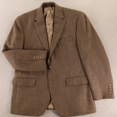 VTG Tweed Jacket M 40S Brown Blue Houndstooth Check 100% Wool Blazer - Image 1 of 4