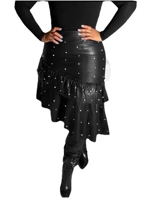 Falda Asimétrica con Volantes Con Detalle de Perla Sexy Mezcla de Poliéster Envoltura de Cadera XXL-14 Foto 1 de 4