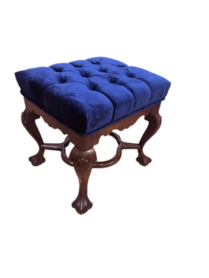 Новый - старинный красное дерево чиппендейл стеганый Османский недавно обивка в бархате - Изображение 1 из 4