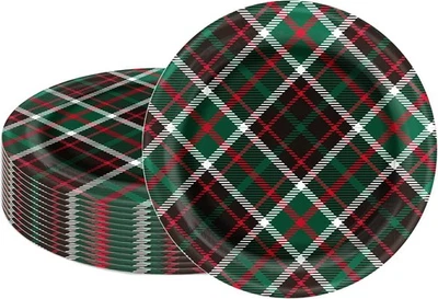 LeZakaa 25 Piezas Platos de Papel de Navidad, Rojo Verde Negro Tartán Diseño Desechable Foto 1 de 4