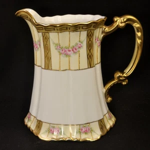 Nippon M-in-Wreath Pitcher 8 1/4" Small Gold Beads Hand Painted Roses 1911-1918 - Picture 1 of 12