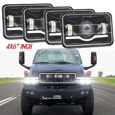 4PCS Fit for GMC C4500 C5500 Topkick 2003-2009 4x6inch LED Headlights Hi/Lo DRL - Image 1 of 4