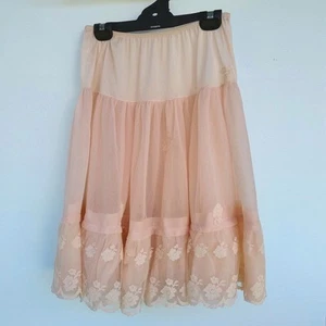 Vintage VANITY FAIR Lucas Half Slip Pink Petticoat nylon Under Skirt Lace Sz M - Picture 1 of 9
