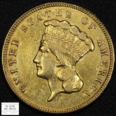 1874 $3 Three Dollar Gold Indian Princess - Cleaned - Image 1 of 4