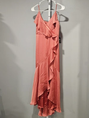 Nuevo con etiquetas Express XS Color Melón Maxi Forrado Volantes Cremallera Trasera Dobladillo Alto-Bajo Cuello en V Foto 1 de 3