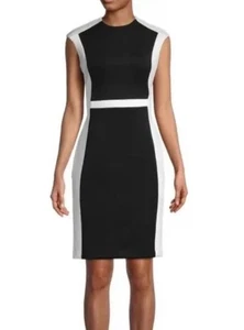 VESTIDO VAINA CALVIN KLEIN NEGRO/BLANCO COLORBLOCK ADELGAZANTE SIN MANGAS TALLA 10 NUEVO - Imagen 1 de 13