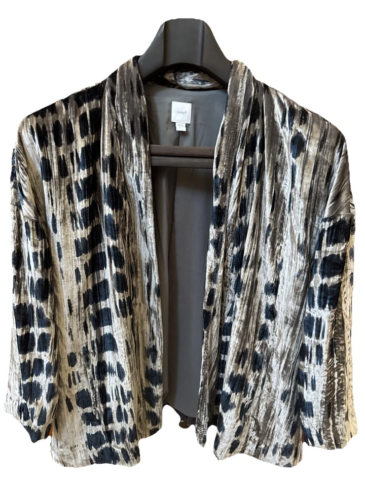PRECIOSA CHAQUETA J Jill terciopelo triturado puro Shibori frente abierto talla pequeña grande Foto 1 de 4