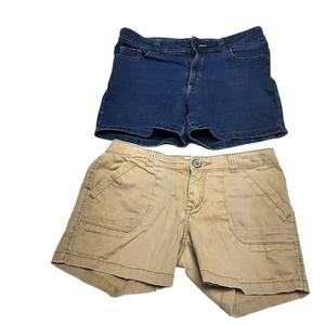 Wonder Nation French Star Girl Youth Shorts Size 14 stretchy Lot of 2 blue khaki - Picture 1 of 5