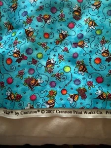 cranston print works fabric 2yds.44in.wide cotton blue with bees/flowers - Picture 1 of 5