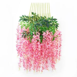 12Pack Artificial Wisteria Flowers Garland, 3.6 FT Silk Fake Flowers Hanging ... - Picture 1 of 7