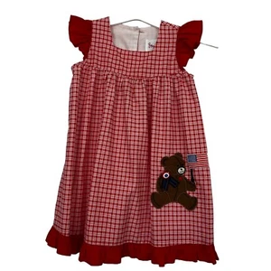 Vestido Vintage Niño Pequeño 3T Apliques Oso Rojo Cuadros Volantes 4 de Julio Ciudadanía - Imagen 1 de 17