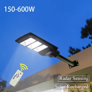 LED Solar Powered Street Lights 6000K Garden Security Lighting Remote+Pole IP65 - Picture 1 of 12
